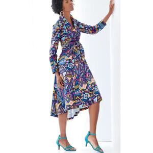 Ashro Abstract Multicolored Print Hi Low Belted Dress Size M Medium